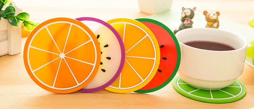 custom fruit design pvc promotiion coasters