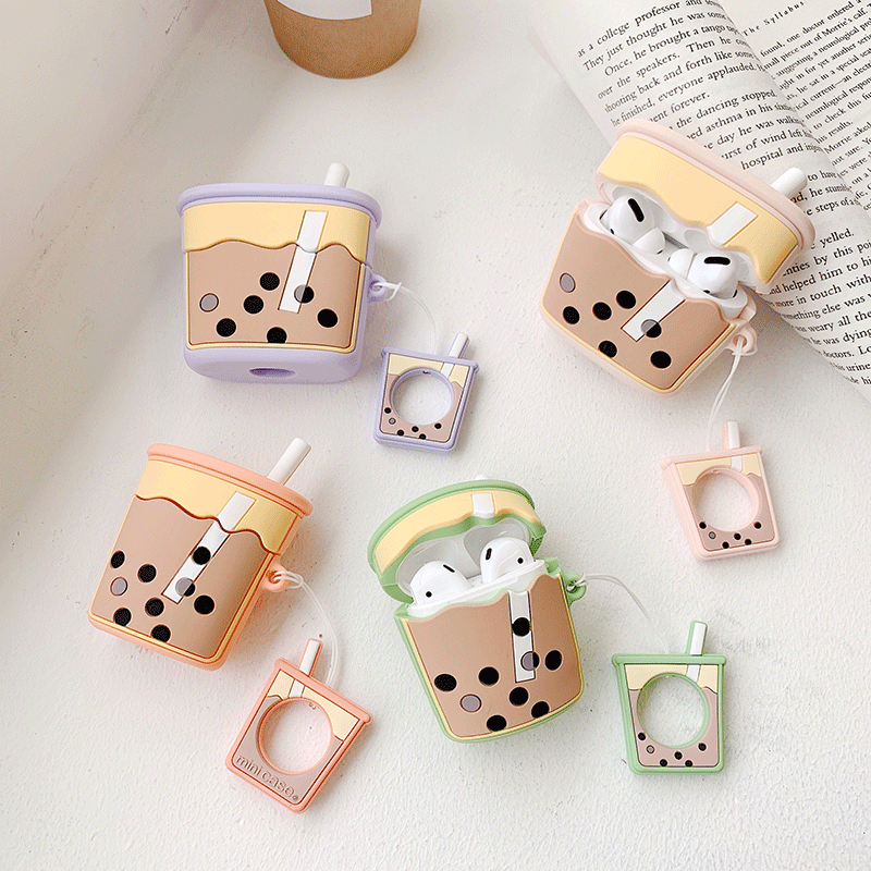 pear milk tea design silicone airpods case cover